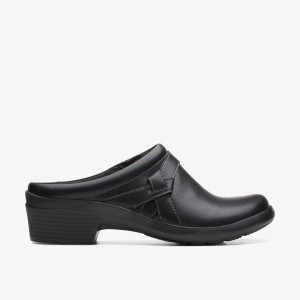 Clarks Angie Mist Black Leather Træsko Dame Sort | DCNOU-3825