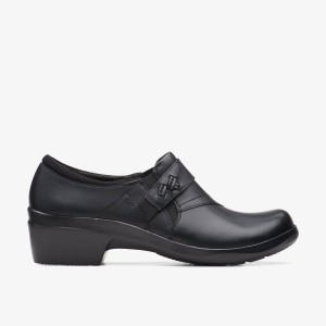 Clarks Angie Pearl Black Leather Træsko Dame Sort | DQPKV-6740