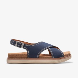 Clarks Arwell Sling Navy Nubuck Sandaler Dame Mørkeblå | JHNFK-2671