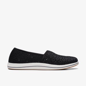 Clarks Breeze Emily Black Slip Ons Dame Sort | REPNW-7582