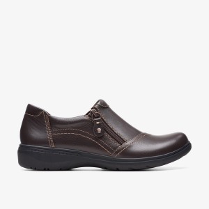 Clarks Carleigh Ray Dark Brown Leather Træsko Dame Mørkebrune | CBEJX-9816