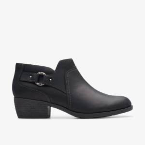 Clarks Charlten Grace Black Oily Leather Støvler Dame Sort | YGCNF-9684