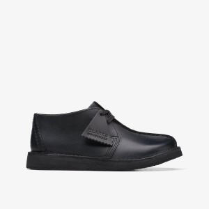 Clarks Desert Trek Older Black Leather Originale Sko Børn Sort | HRBWM-6470