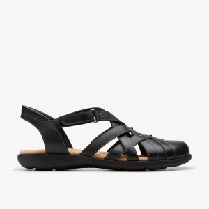 Clarks Elizabelle Sea Black Leather Sandaler Dame Sort | GBWMD-6894