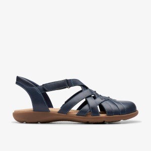 Clarks Elizabelle Sea Navy Leather Sandaler Dame Mørkeblå | PHVRG-2769