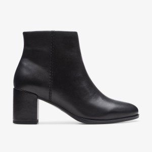 Clarks Freva 55 Zip Black Leather Støvler Dame Sort | CSHFZ-6519