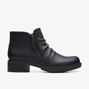 Clarks Hearth Dove Black Leather Støvler Dame Sort | CEIDX-5326