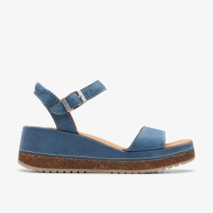 Clarks Kassanda Lily Blue Nubuck Sandaler Dame Blå | LWBES-8034