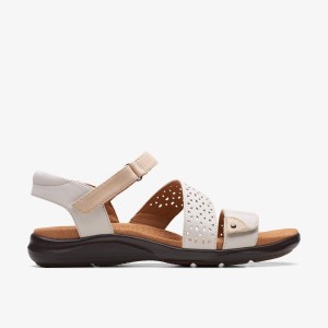 Clarks Kitly Way White Leather Sandaler Dame Hvide | QVEYA-2190