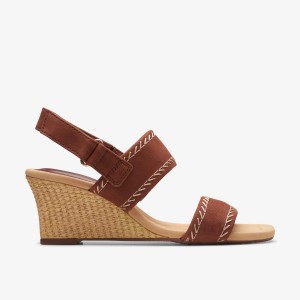 Clarks Kyarra Rose Tan Nubuck Kilehæl Sko Dame Brune | PFGKD-7954