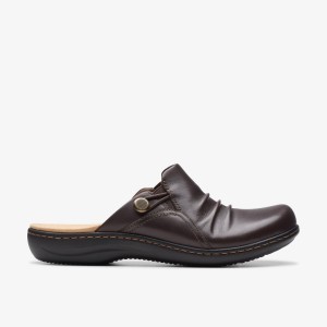 Clarks Laurieann Bay Dark Brown Leather Træsko Dame Mørkebrune | BDVQX-0359