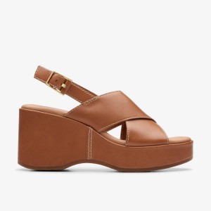 Clarks Manon Wish Tan Leather Kilehæl Sko Dame Brune | AYVSU-9561