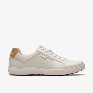 Clarks Mapstone Lace White Leather Sneakers Herre Hvide | KGHIE-0269