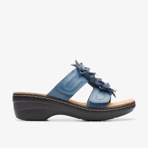 Clarks Merliah Raelyn Blue Leather Sandaler Dame Blå | POSTG-3186