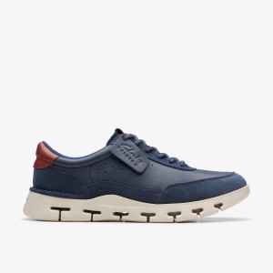 Clarks Nature X One Navy Leather Sneakers Herre Mørkeblå | VGYPC-0478