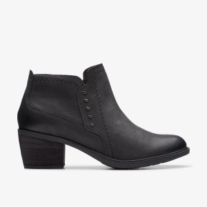 Clarks Neva Lo Black Leather Støvler Dame Sort | DPMJA-6984