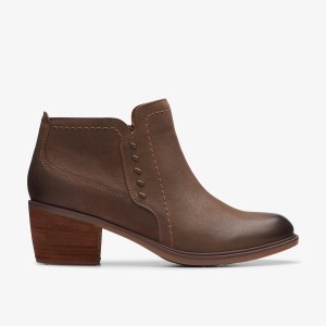 Clarks Neva Lo Dark Tan Leather Støvler Dame Mørkebrune | BEVJX-0138