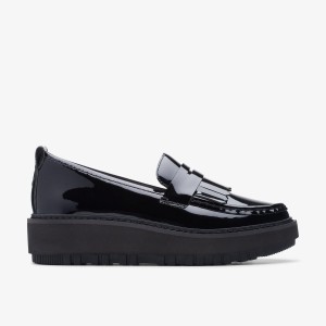 Clarks Orianna Loafer Black Patent Leather Platform Sko Dame Sort | PDQGW-5124