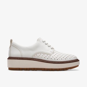 Clarks Orianna Move Off White Leather Platform Sko Dame Hvide | FCBGR-3817