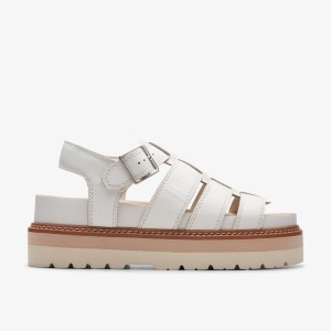 Clarks Orianna Twist Off White Leather Platform Sko Dame Hvide | RXGJK-7163