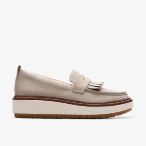 Clarks Orianna W Loafer Stone Nubuck Platform Sko Dame Grå | UWENT-0825