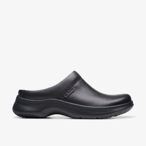 Clarks Pro Clog Black Leather Træsko Dame Sort | TXJQW-5420