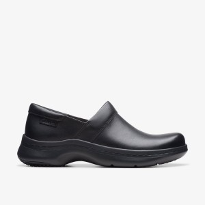 Clarks Pro Gem Black Leather Træsko Dame Sort | CVWDQ-0367