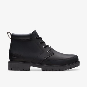 Clarks Rossdale Mid Black Leather Støvler Herre Sort | VHEPX-6047