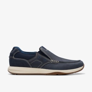 Clarks Sailview Step Navy Nubuck Wedge & Slip On Sko Herre Mørkeblå | UVHJI-0926