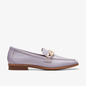 Clarks Sarafyna Iris Lilac Leather Slip Ons Dame Lilla | ZBCHD-5018