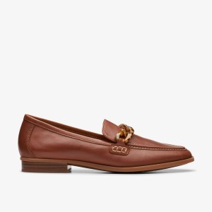 Clarks Sarafyna Iris Tan Leather Slip Ons Dame Brune | NHFPX-1468