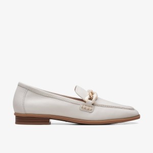 Clarks Sarafyna Iris White Leather Slip Ons Dame Hvide | XIJEZ-1956