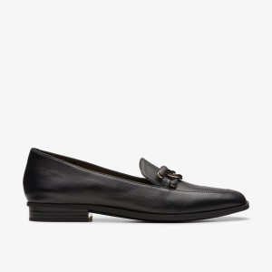 Clarks Sarafyna Rae Black Leather Slip Ons Dame Sort | JAWIU-6832