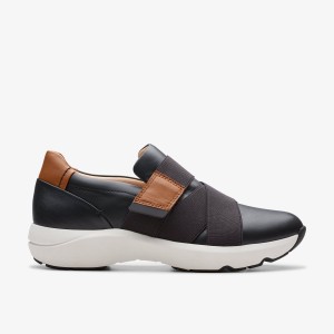 Clarks TIVOLI STRAP Black Leather Slip Ons Dame Sort | NZWAU-0493