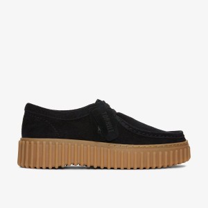 Clarks Torhill Bee Black Suede Platform Sko Dame Sort | VIZRY-8062