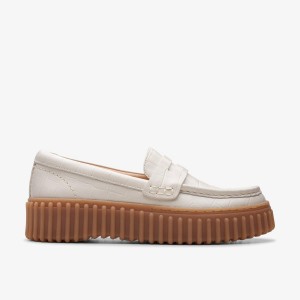 Clarks Torhill Penny Cream Interest Platform Sko Dame Hvide | BRUDT-3792