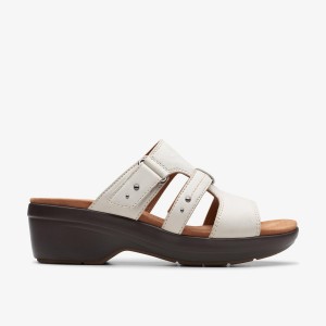 Clarks Tuleah Jane Off White Leather Kilehæl Sko Dame Hvide | QGAMR-3546