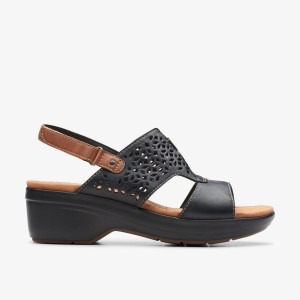 Clarks Tuleah Sun Black Leather Sandaler Dame Sort | IGTDN-9715