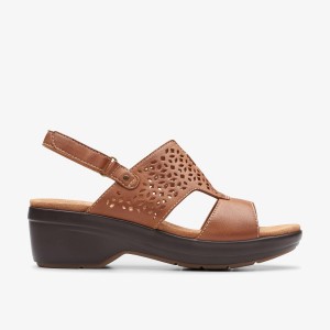 Clarks Tuleah Sun Tan Leather Kilehæl Sko Dame Brune | LWRJS-0381