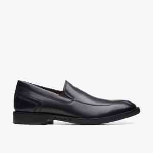 Clarks Un Hugh Step Black Leather Pæne Sko Herre Sort | XNOEF-4071