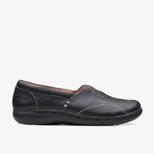 Clarks Un Loop Stride Black Leather Træsko Dame Sort | IBZNQ-3649