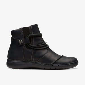 Clarks Un Loop Up Black Leather Støvler Dame Sort | VNMUS-7309