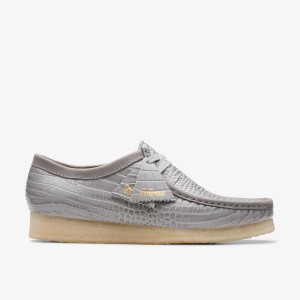 Clarks Wallabee Grey Crocodile Print Wallabees Herre Grå | IOWKQ-5034