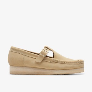 Clarks Wallabee T-Bar Maple Suede Slip Ons Dame Maple | OLNHU-4790