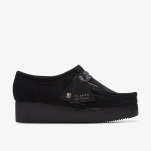 Clarks Wallacraft Bee Black Suede Platform Sko Dame Sort | KJLDW-4317