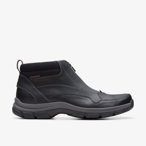 Clarks Walpath Zip Black Leather Støvler Herre Sort | GOIVA-2683