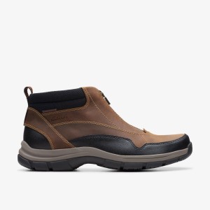 Clarks Walpath Zip Dark Tan Leather Støvler Herre Mørkebrune | HLSVY-9325