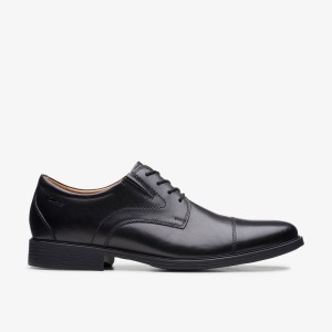 Clarks Whiddon Cap Black Leather Pæne Sko Herre Sort | REBMY-0465