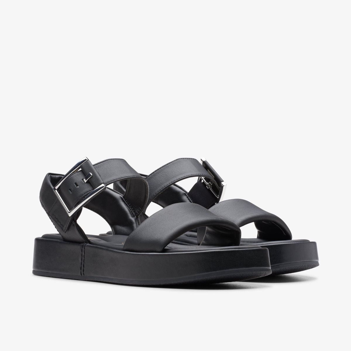 Clarks ALDA STRAP Black Leather Platform Sko Dame Sort | KIPRW-0371