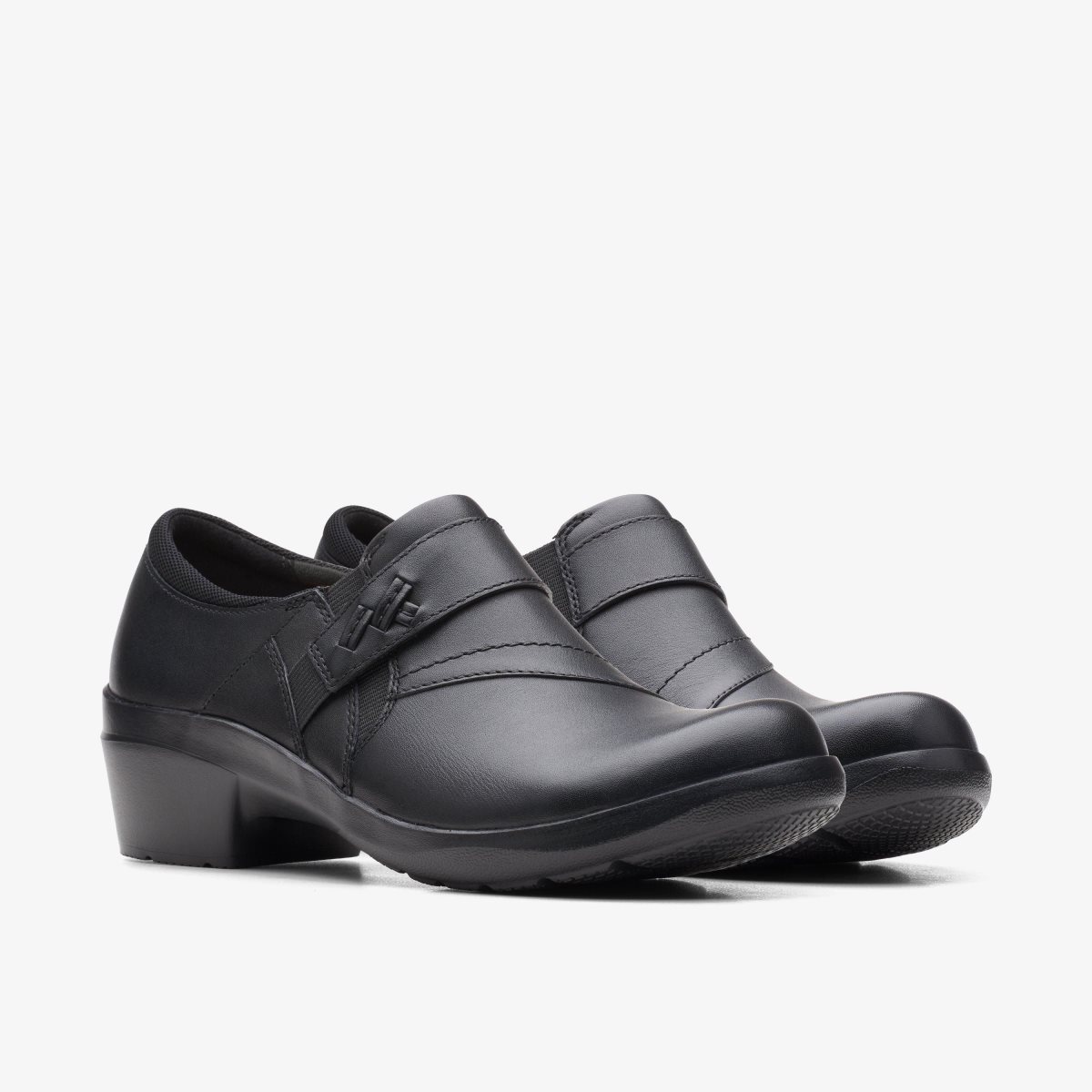 Clarks Angie Pearl Black Leather Træsko Dame Sort | DQPKV-6740